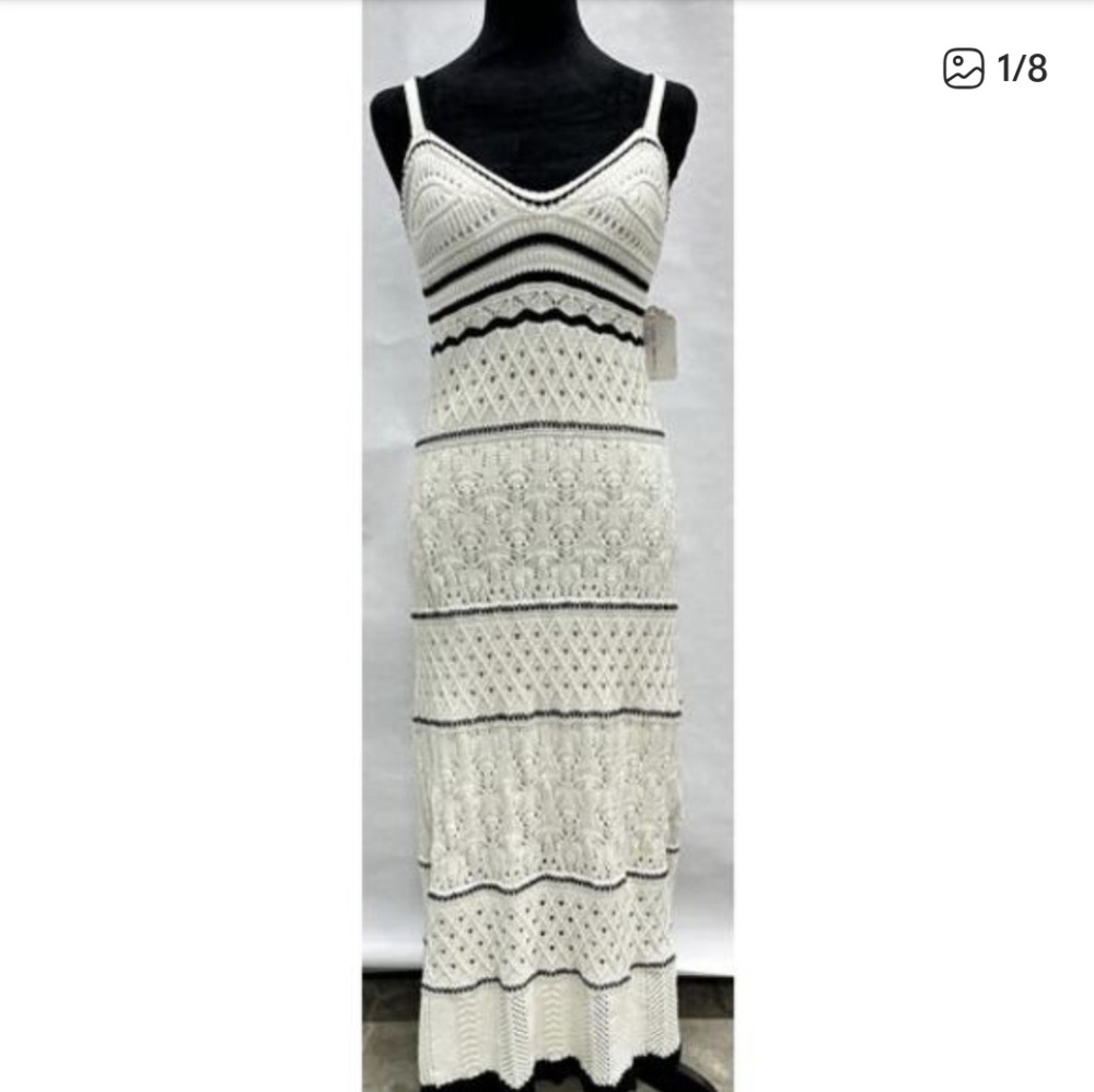 Elegant Cream And Black Crochet Dress - Picture 6 of 8